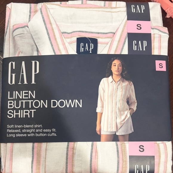 GAP Tops - GAP Striped Linen Shirt - Pink and White